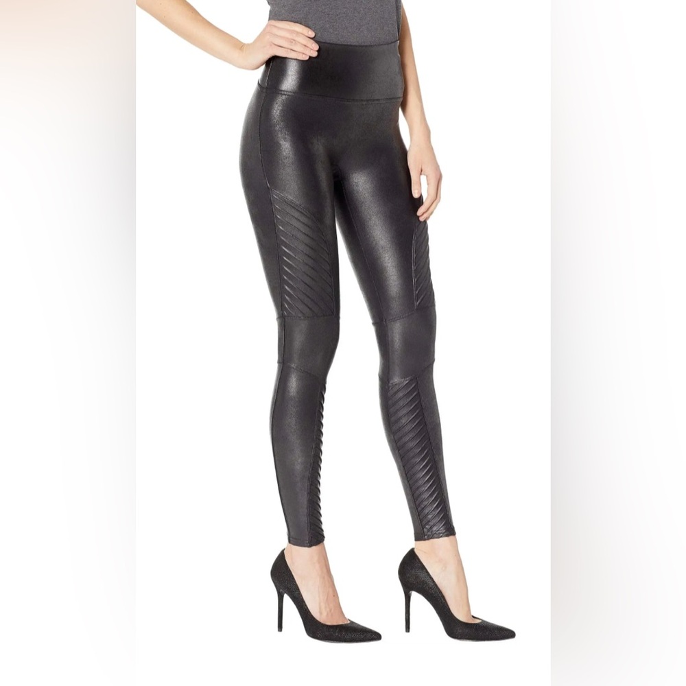 Spanx Faux Leather Moto Leggings Pants Size Large